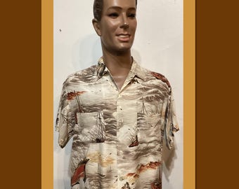 Camisa hawaiana vintage HS506 de rayón de los años 50/60 de Sportswear. Talla grande.