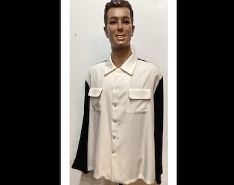 MV020 Vintage 1950's Burgundy Rayon Gabardine Shirt. Size X Large