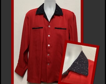 メンズ ロカビリー シャツ ジャック レッド＆ブラック - Etsy 日本