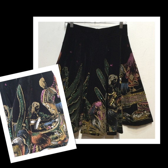 Vintage 1950s velvet and sequin fiesta skirt 28" w