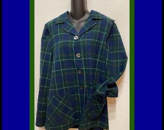 Veste Pendleton Femme, Taille M, 100% Laine Verte, Courte, Matelassée