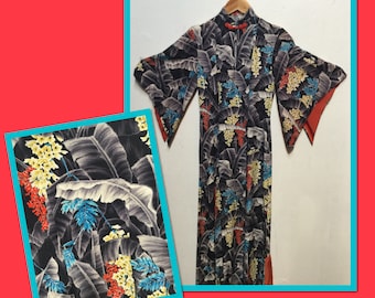 Vintage 1940s/50s paka muu rayon Hawaiian dress. 24" waist