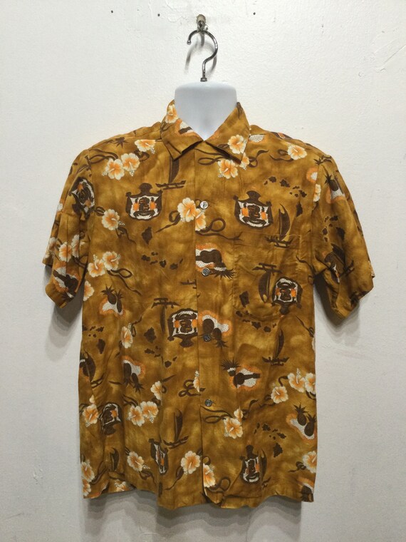 Vintage 1950s/60s tiki cotton Hawaiian shirt by M… - image 6