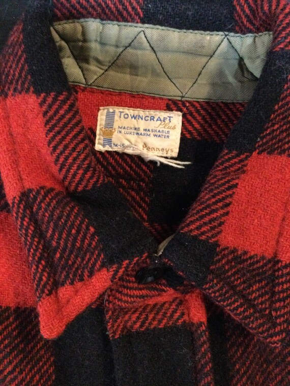 Vintage 1950s Wool Buffalo Plaid Shirt by Towncra… - image 7