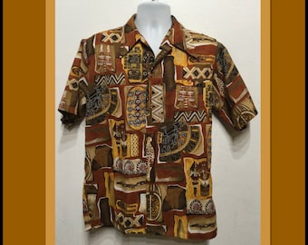 HS138 Vintage 1960s/70s Tiki Hawaiian Shirt by Mr. Hawaii