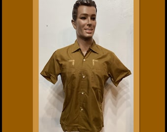 MV020 Vintage 1950's Burgundy Rayon Gabardine Shirt. Size X Large