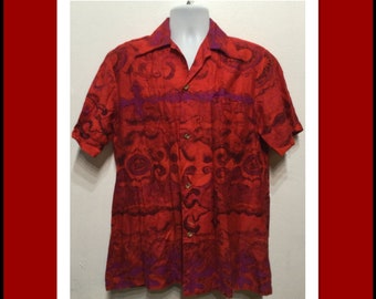 Vintage 1960s/70s tiki style Hawaiian shirt. Size large