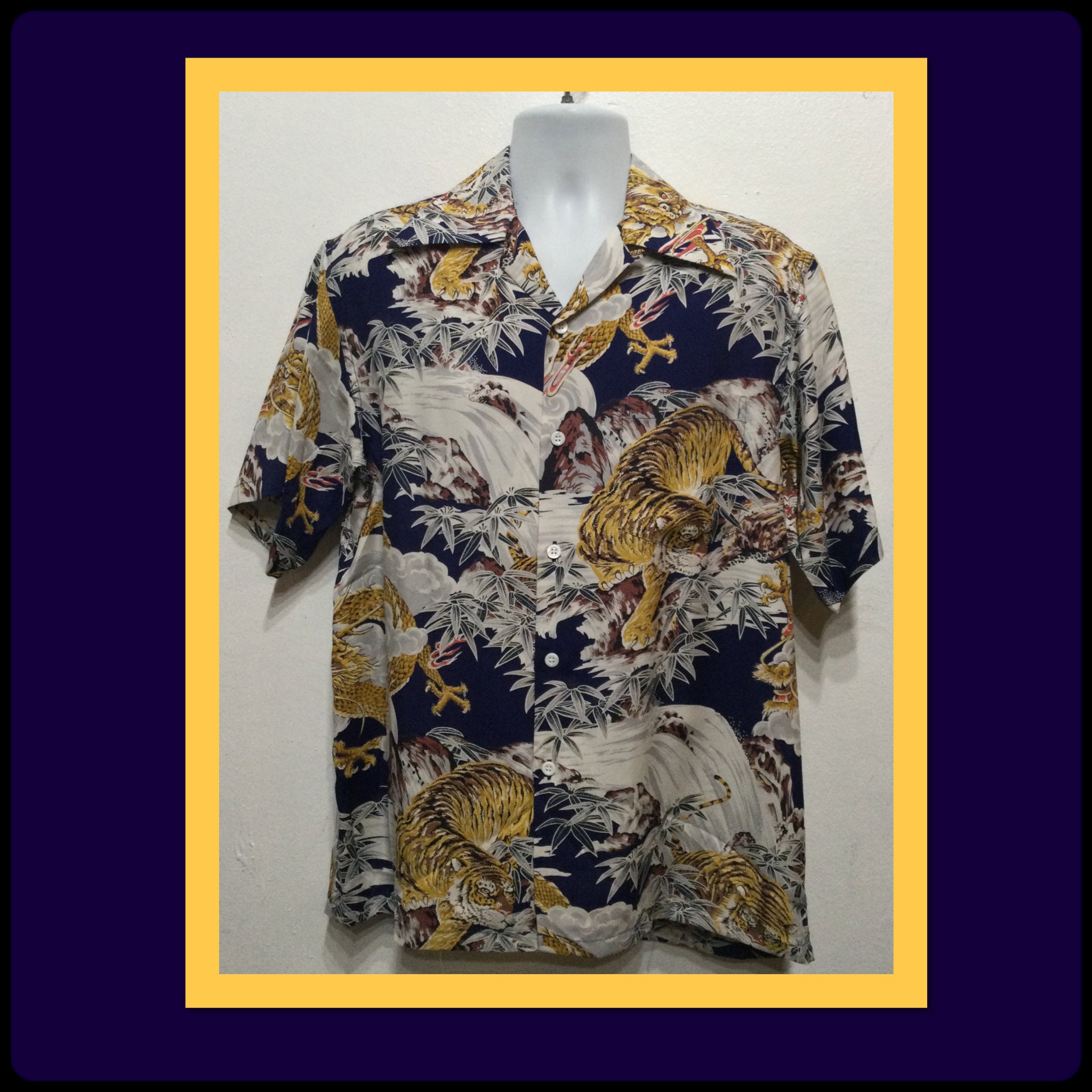 1940s Vintage Reproduction by “kona Bay” Rayon Tiger/dragon 1940s Vintage Reproduction by “kona Bay” Rayon Tiger/dragon