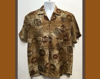 Chemise hawaïenne en soie vintage des années 1950 HS044 pour les tenues décontractées hawaïennes par Stan Hicks