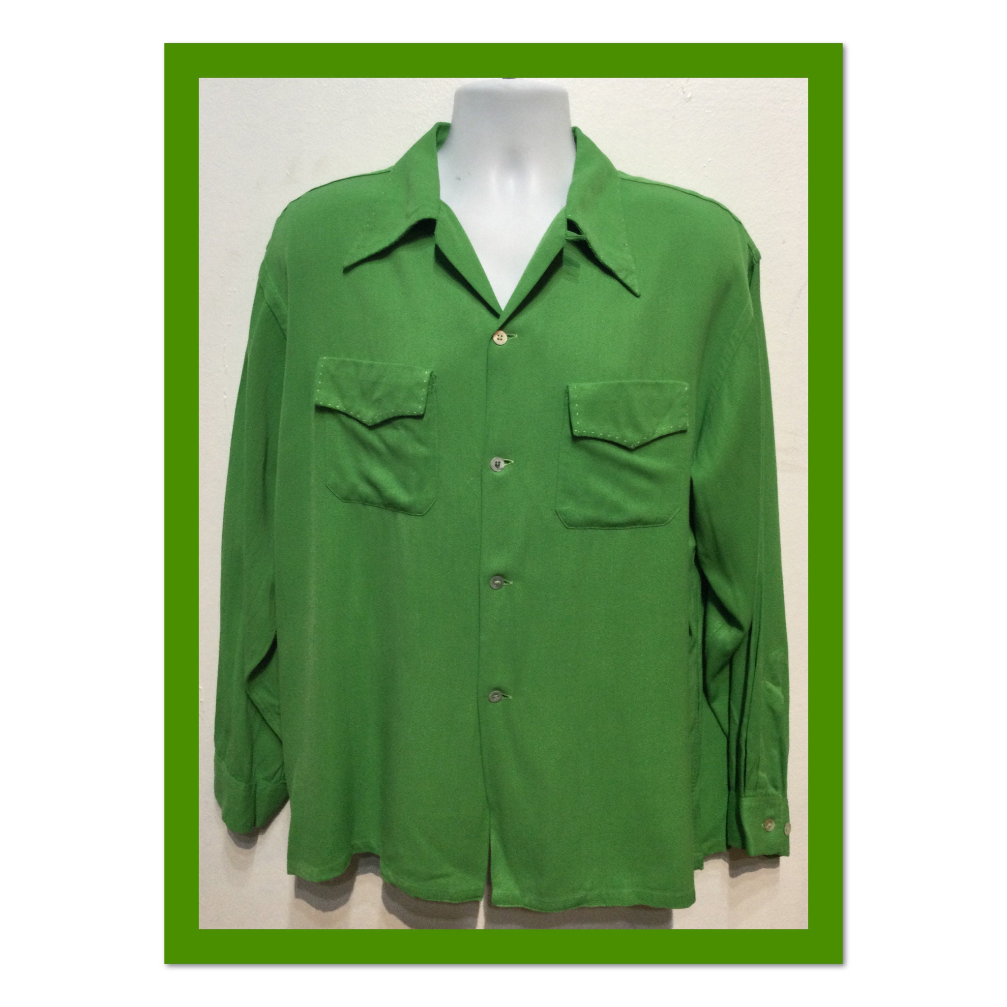 Vintage 1940s/50s Lime Green Rayon Gabardine Shirt by Vintage 1940s/50s Lime Green Rayon Gabardine Shirt by