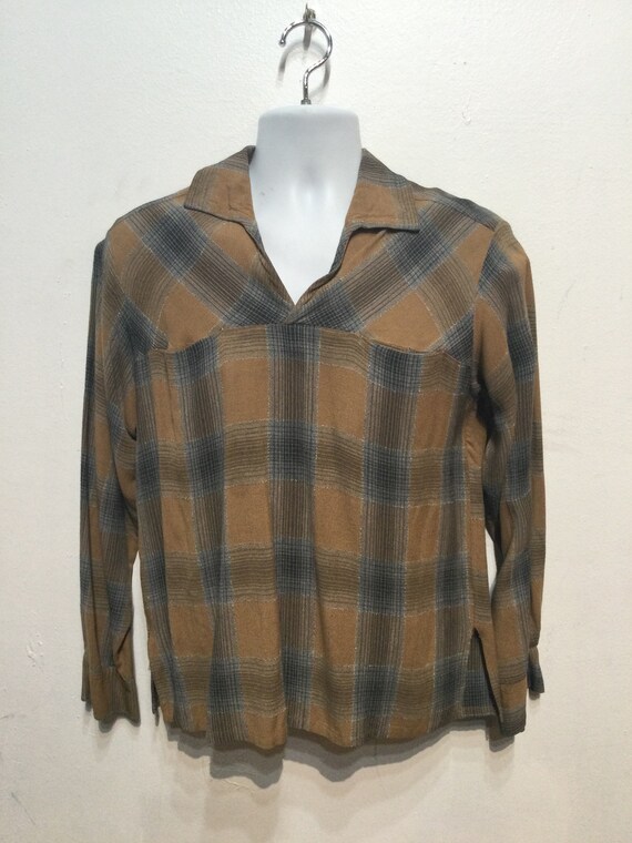 Vintage 1950s rayon shadow plaid shirt by Koret S… - image 9