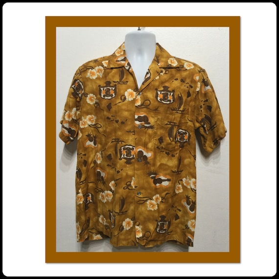 Vintage 1950s/60s tiki cotton Hawaiian shirt by M… - image 1