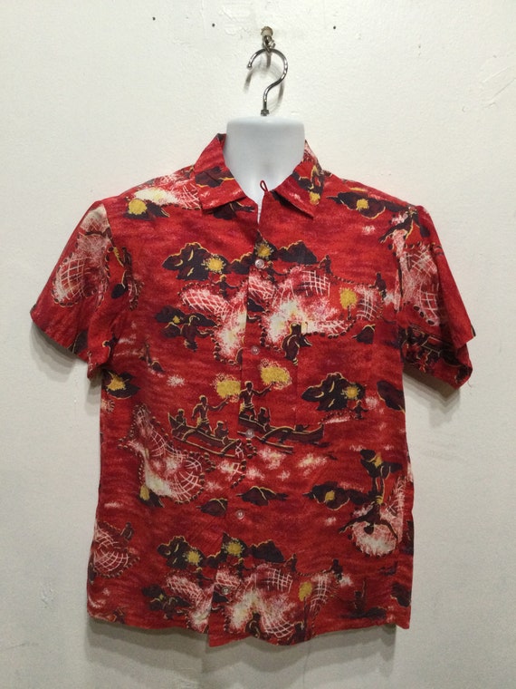 Vintage 1950s cotton Hawaiian shirt by made in Ca… - image 4