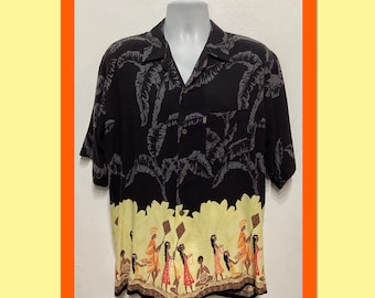 HS158 reproduction vintage de la chemise hawaïenne Pineapple Connection avec bordure en rayonne, impression style tiki et bordure en rayonne. Grande taille