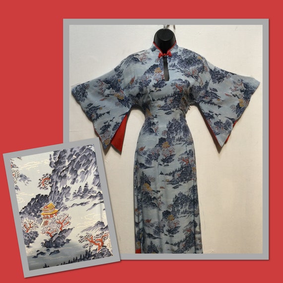 Vintage 1940s Hawaiian rayon Paka Muu dress 28" wa