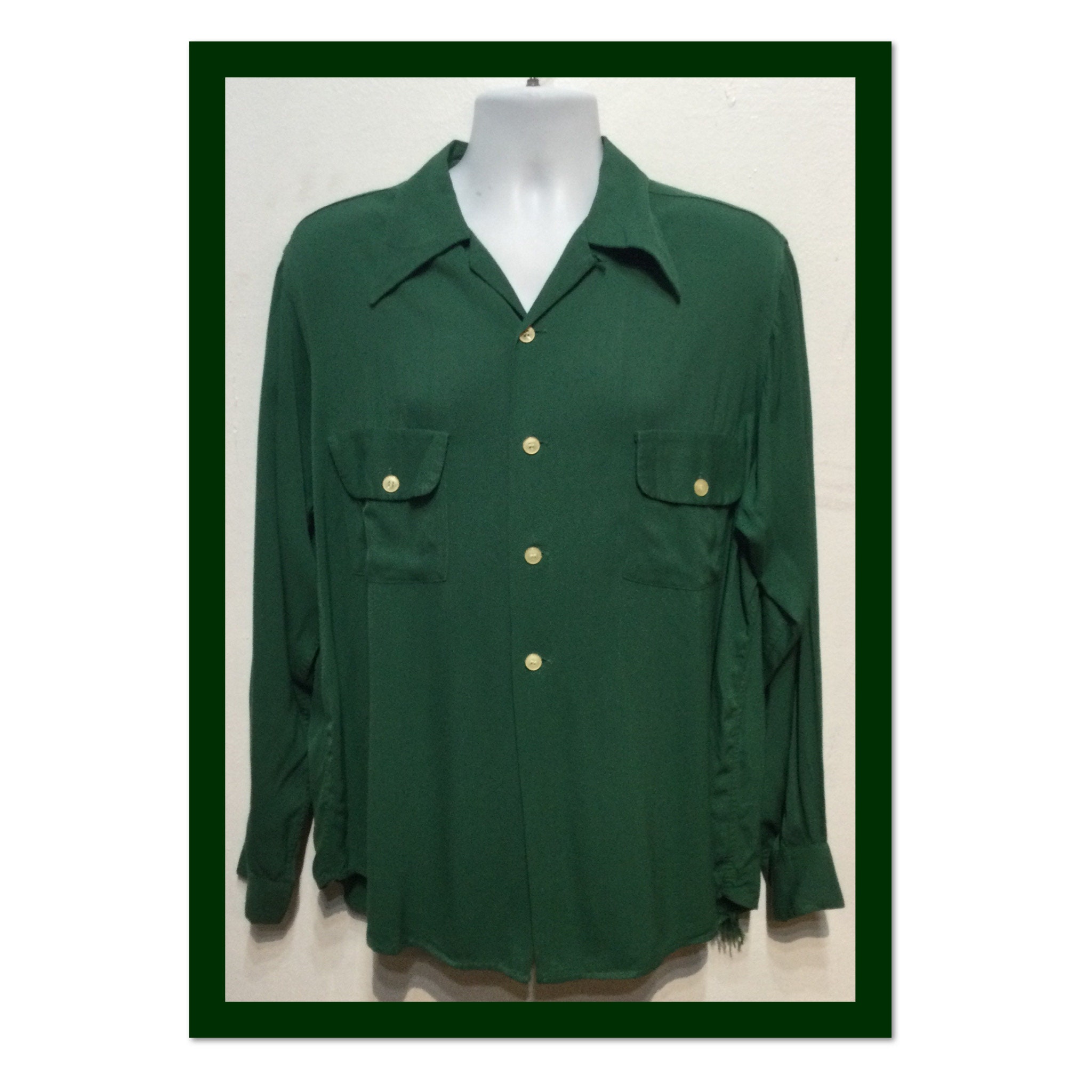 Vintage 1940s/50s Dark Green Rayon Gabardine Shirt by - Etsy