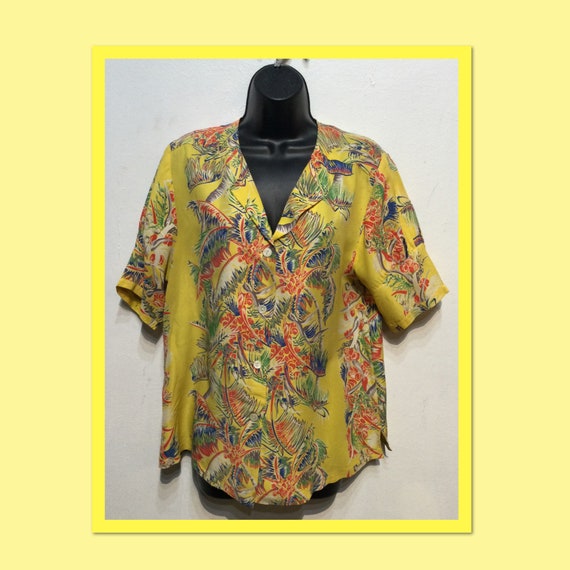 Vintage 1940s Hawaiian rayon blouse. Size X large