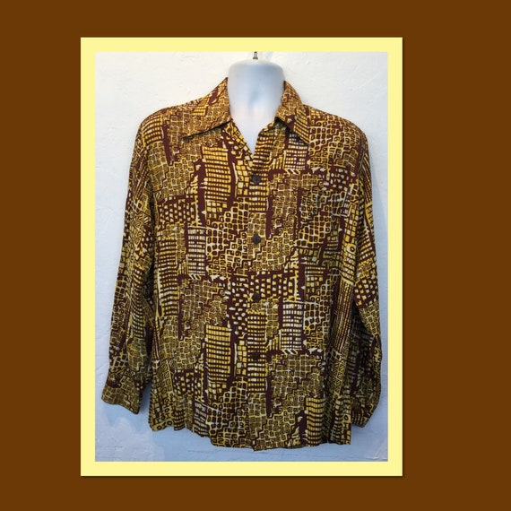 Vintage 1940s rayon long sleeve abstract print shi