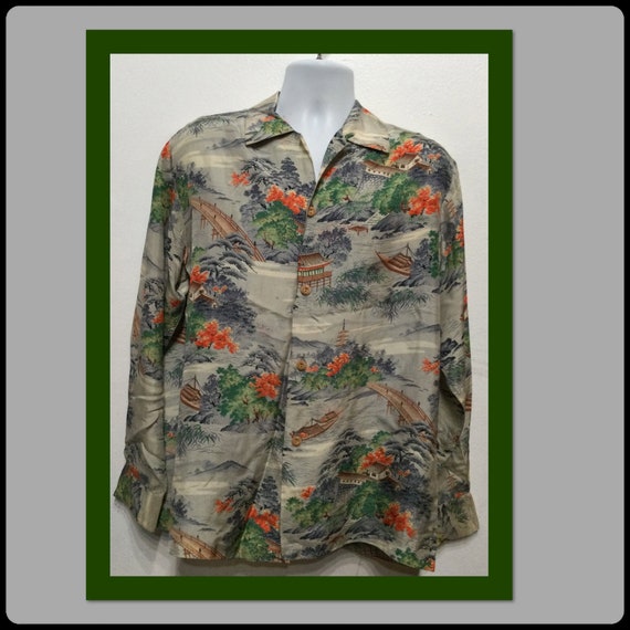 Vintage 1940s/50s silk long sleeve Hawaiian shirt… - image 1