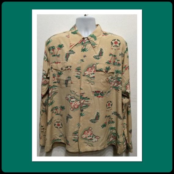 Vintage 1940s rayon long sleeve Hawaiian shirt by… - image 1