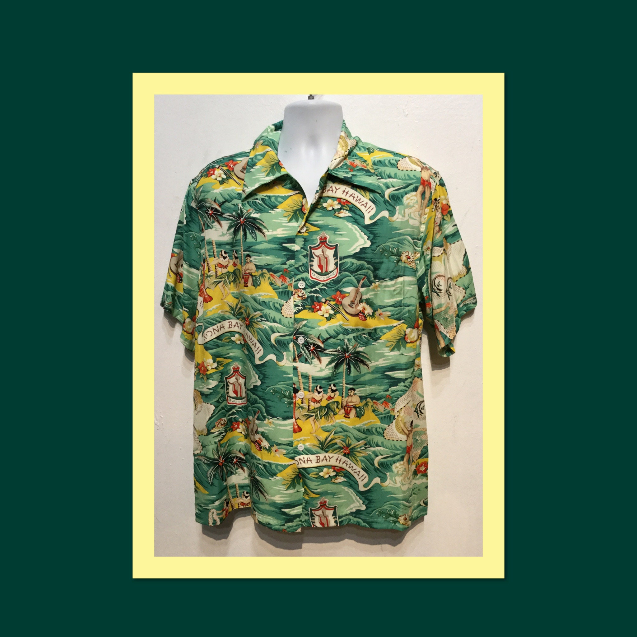 1940s Vintage Reproduction Land of Aloha Shirt by Kona Bay. Size