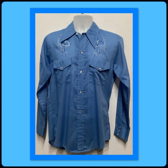 トップス vintage embroidery design western shirt Vintage Blue Embroidered Western Shirt Size Small 14-14 1/2. - Etsy