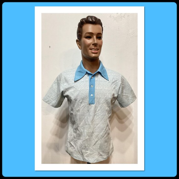 トップス 60s vintage USA Italian collar shirt L MV169 Vintage 1960's/70's Banlon Style Knit Shirt by Leonardo