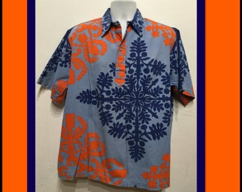 Vintage 1960s pull over Tiki Hawaiian shirt by Surf Line. Size large