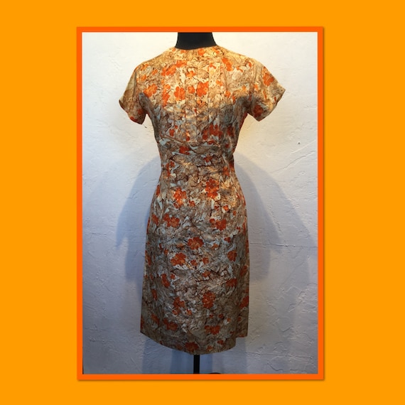 Vintage 1950s printed floral dress 30" waist - image 1