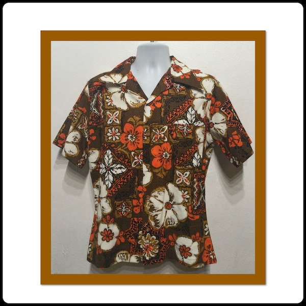 Vintage 1960s bark cloth cotton Hawaiian shirt by JcPenney. Size medium