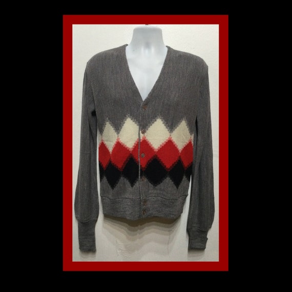Vintage 1950s/60s argyle cardigan sweater by Saha… - image 1