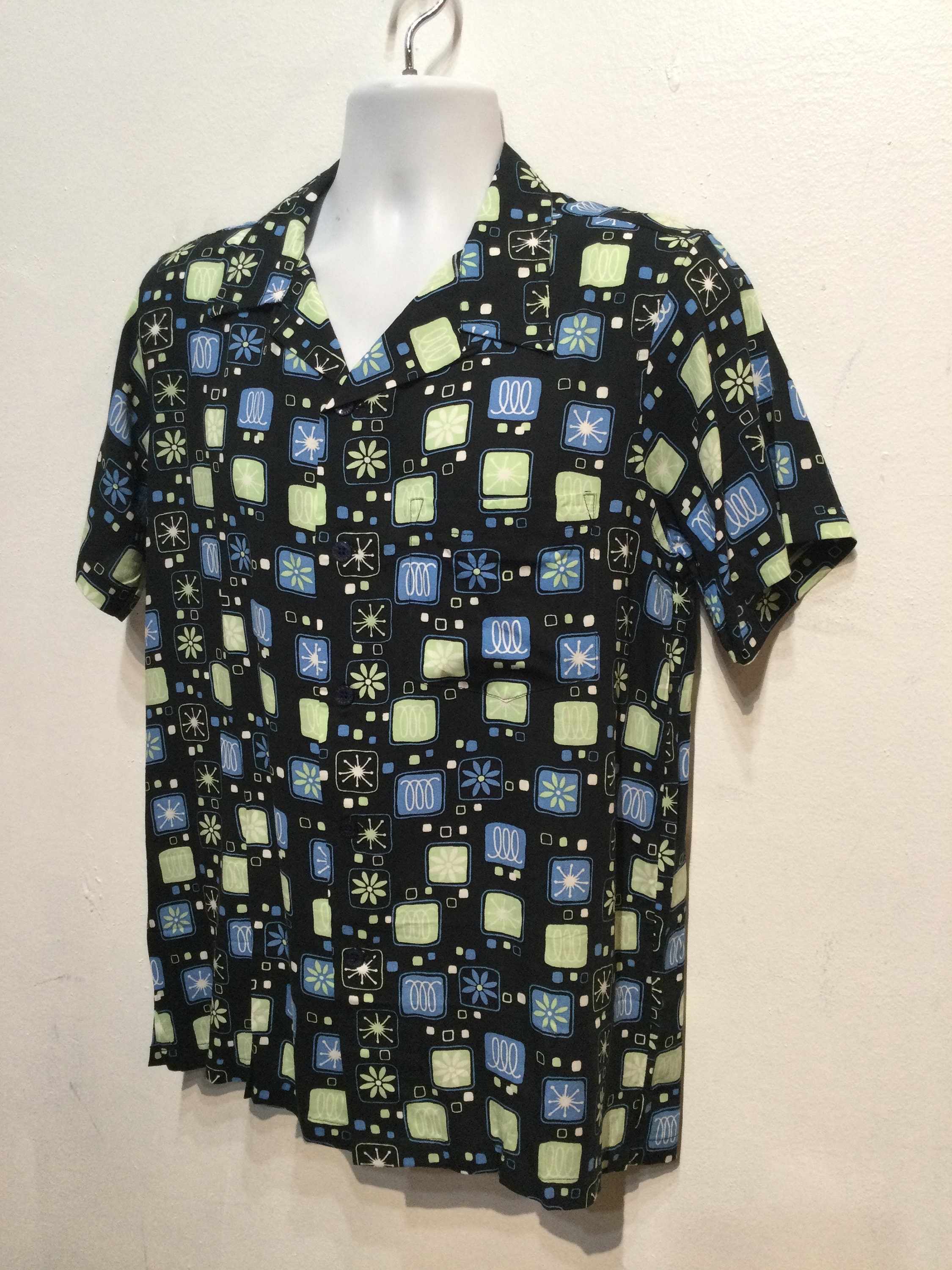 50s rayon shirt atomic 絣 50s rayon shirt atomic 絣（Vintage 1950's Atomic Fleck Loop