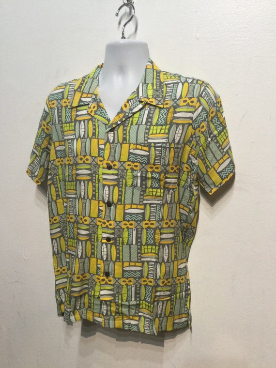 Americana 1950s style rayon atomic / tiki print s… - image 9