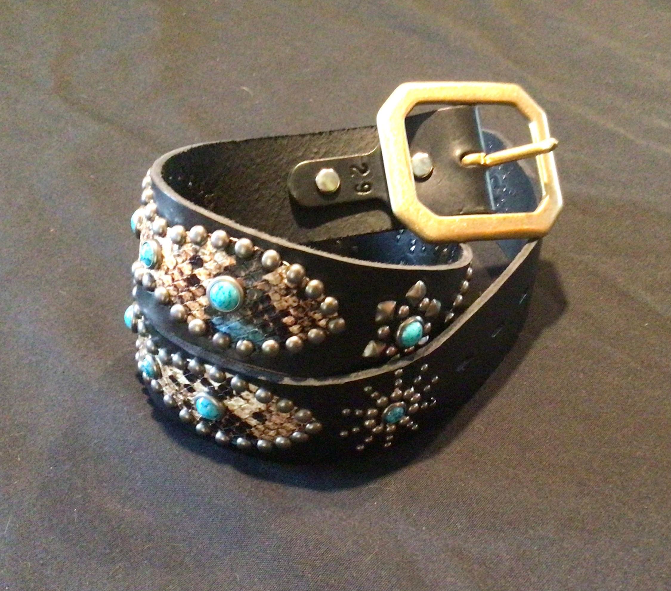 Leather Embossed Rose Jewel Western Teal Studded Belt WOWOGO Western Belts for Women Cowgirl Cowboy Country Belt  main image 4
