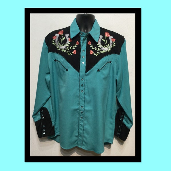 1950s vintage reproduction embroidered horseshoe western shirt by Scully.