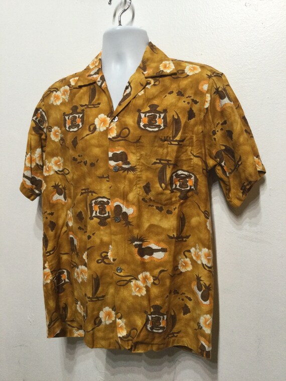 Vintage 1950s/60s tiki cotton Hawaiian shirt by M… - image 9