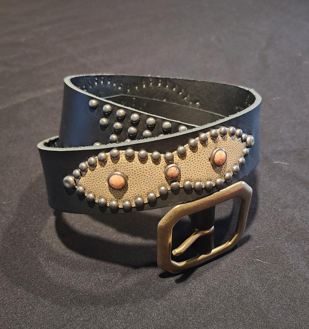 J051 1940's Style Black Leather Silver Studded Rockabilly Western