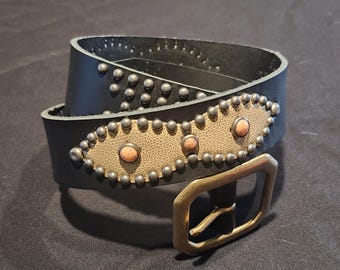 J051 1940's Style Black Leather Silver Studded Rockabilly Western