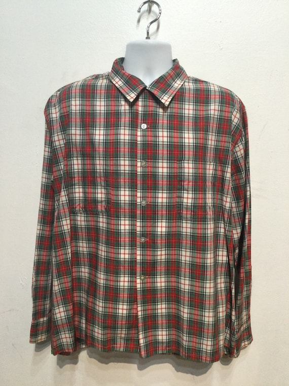 Vintage 1950s cotton plaid loop collar shirt size… - image 7