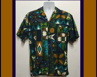 Vintage 1960s cotton tiki Hawaiian shirt by Sears Sportswear