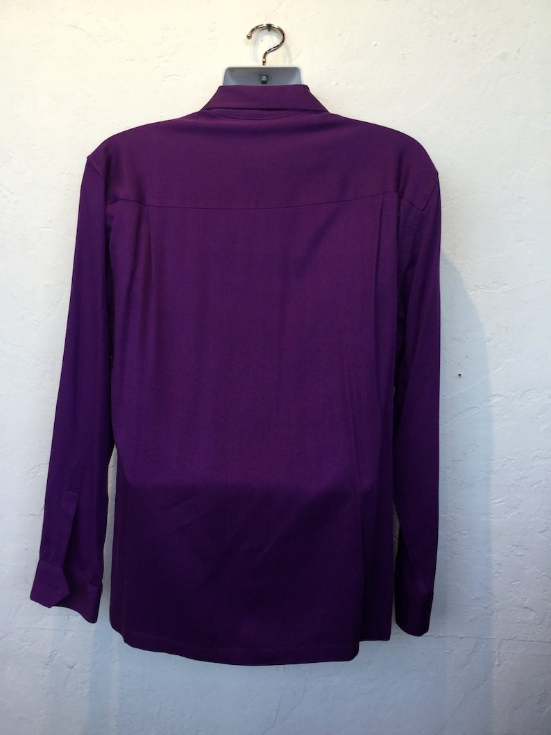 Available in X large 1950s vintage reproduction Hollywood Rogue purple rayon gabardine shirt