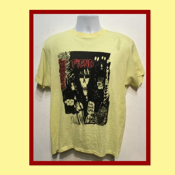 Vintage printed gothic rock yellow T-shirt "Alien 