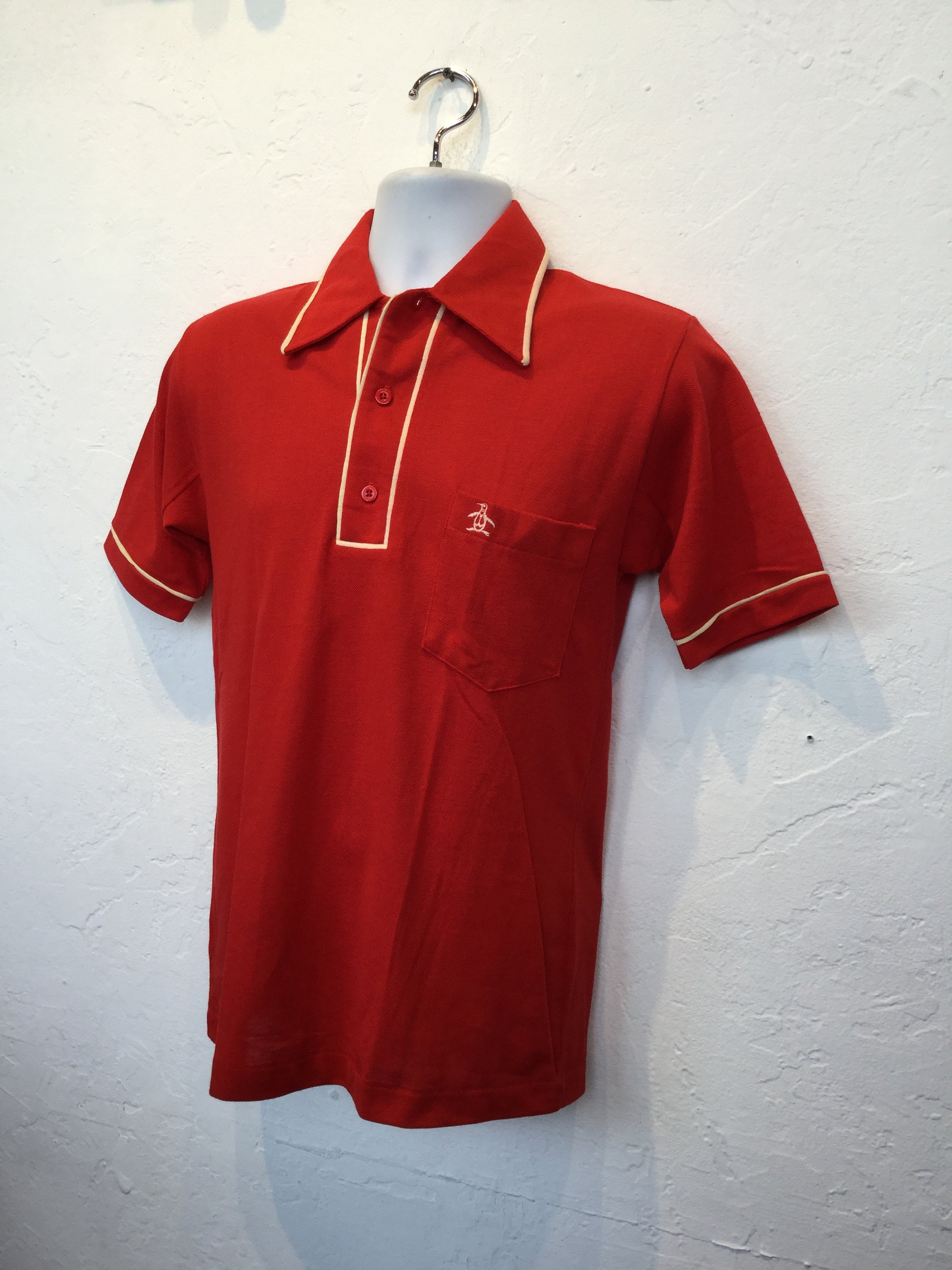 Vintage red mens knit shirt. Size small Etsy