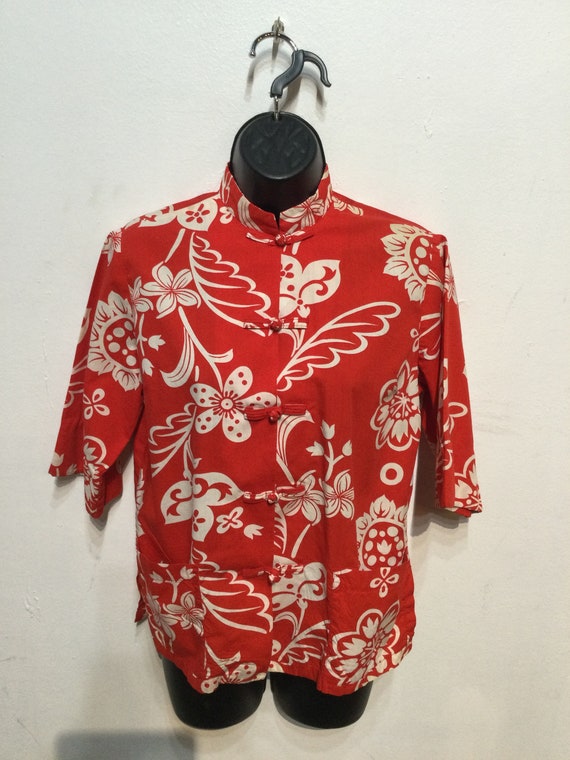 Vintage 1950s cotton Hawaiian tea timer blouse - image 5