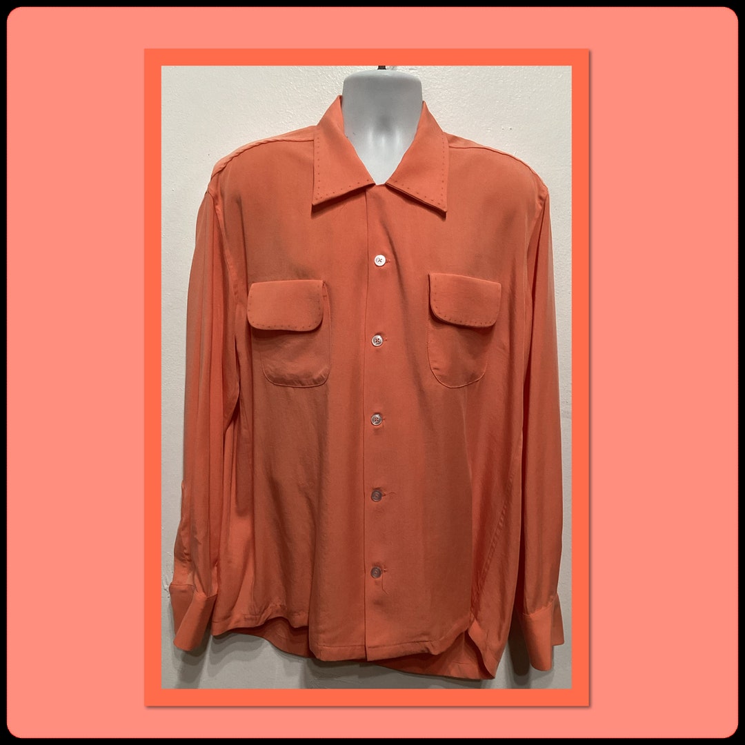 Retro 1940's Gabardine Shirt: 40s -no label- Mens dusty gold