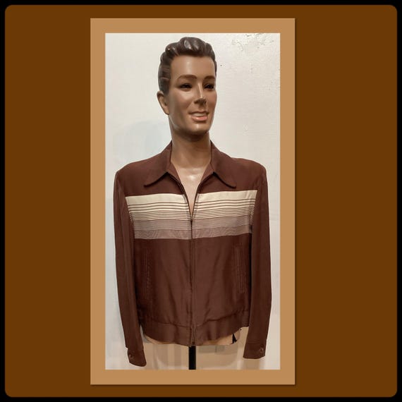 50s〜60s Stripe Gabardine Jacket MV139 Vintage 1950's Two Tone Gradient Stripe Gabardine Jacket by