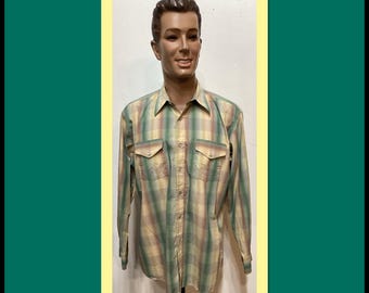 MV111 Camisa vaquera vintage de algodón a cuadros de Pendleton. Talla grande.