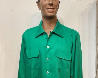 HR067 1950's Vintage Reproduction Kelly Green Rayon Gabardine