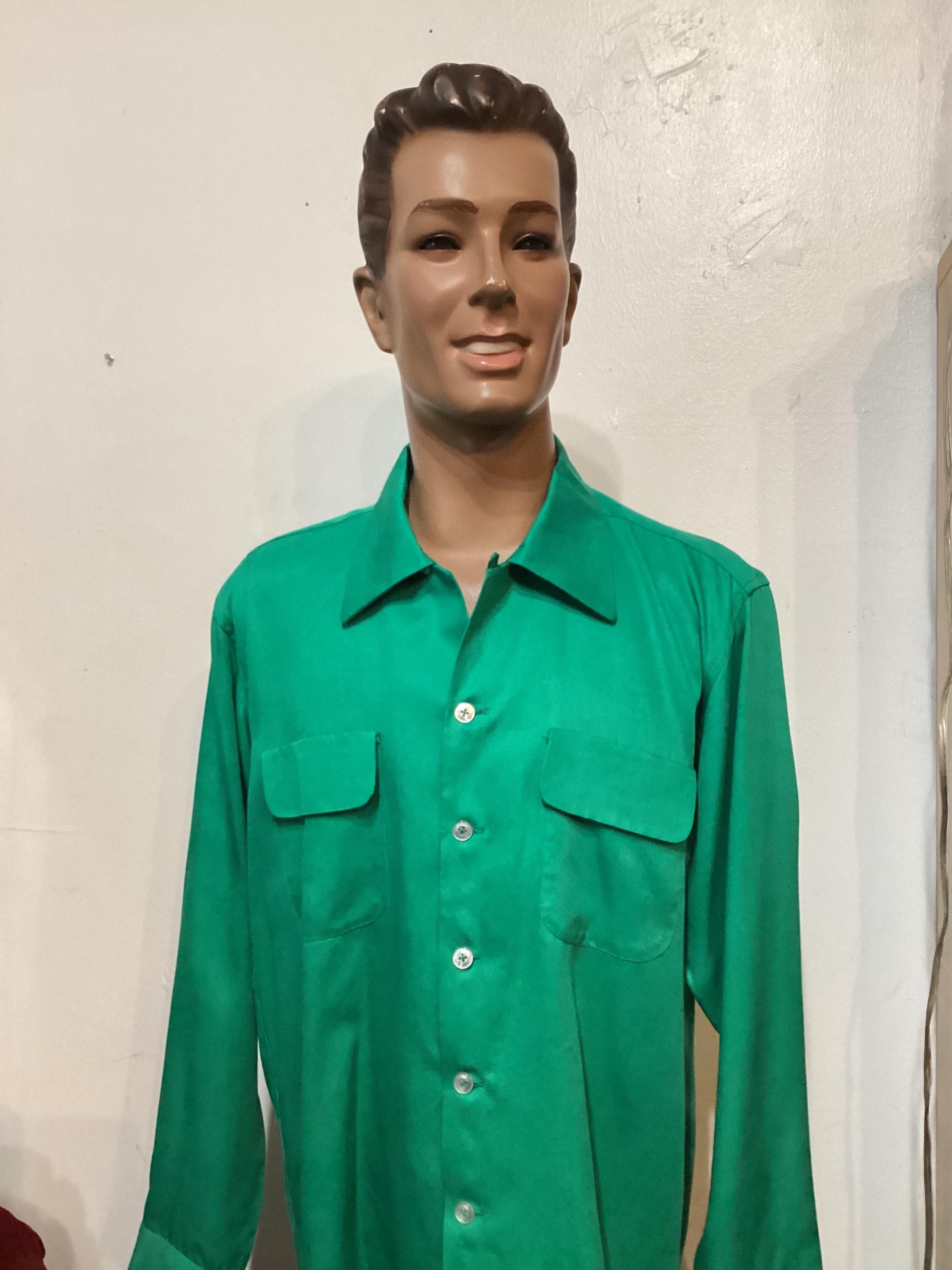 HR067 1950's Vintage Reproduction Kelly Green Rayon Gabardine
