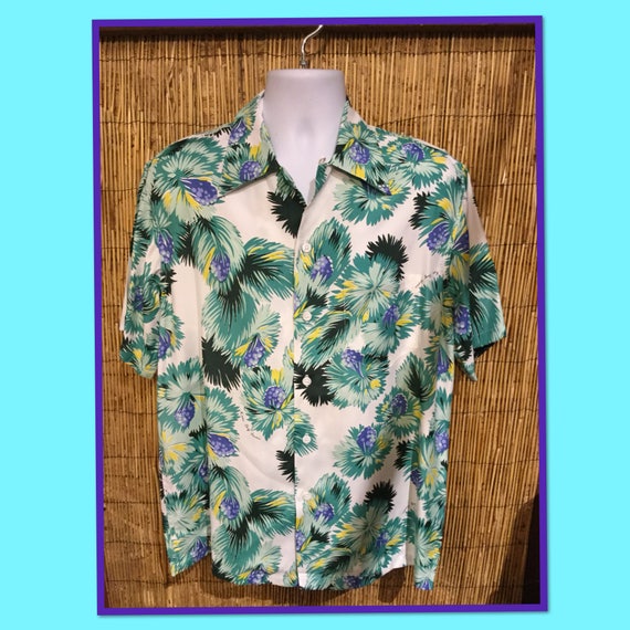 1940s Reproduction rayon Hawaiian “Kona Bay” Hawa… - image 1